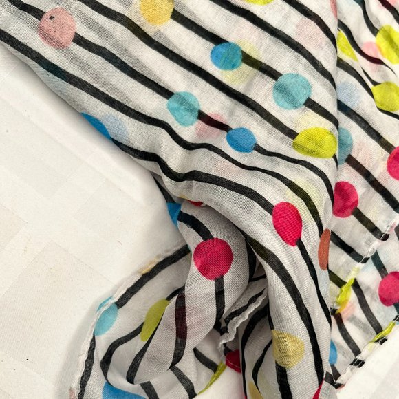 🎨 Modern Striped Scarf with Colorful Dots – Playful & Chic - Picture 5 of 12